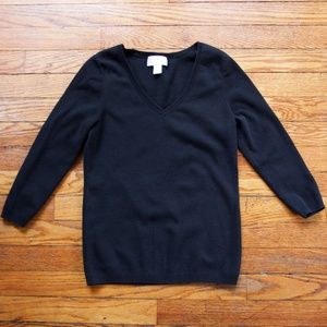 LOFT 3/4 Sleeve Pullover V-Neck Sweater Black